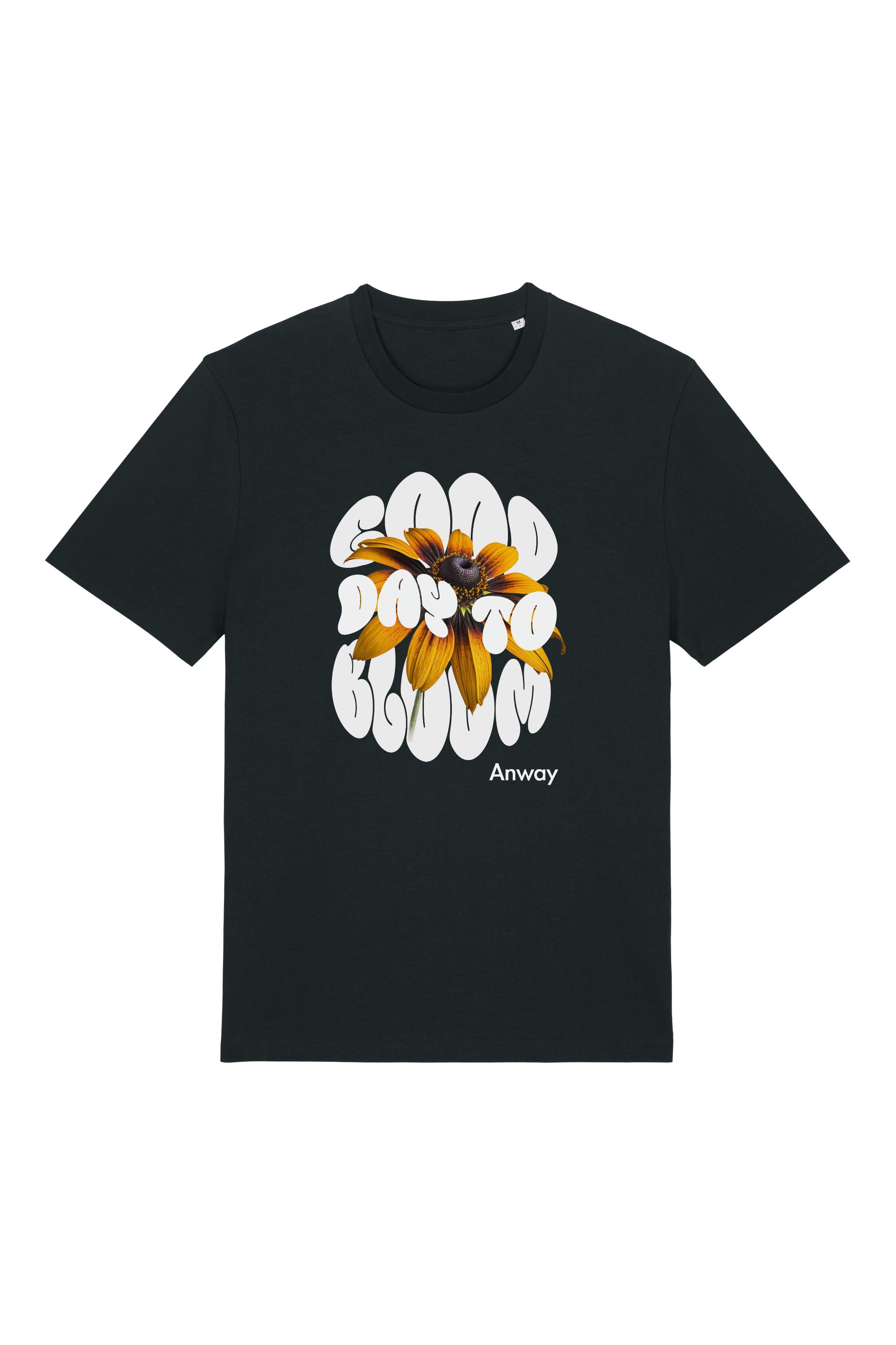 T-Shirt aus 100 % Bio-Baumwolle mit normaler Passform, erhältlich in verschiedenen Farben wie Blue Soul, Cotton Pink, Lavender, Aloe, Weiss und Schwarz. Individuell bedruckbar mit Wunschmotiv. Weiches, angenehm leichtes Material für hohen Tragekomfort. Ideal für einen zeitgemässen, entspannten Look. Design mit Sonnenblume und Text „GOOD DAY TO BLOOM“ auf der Vorderseite.