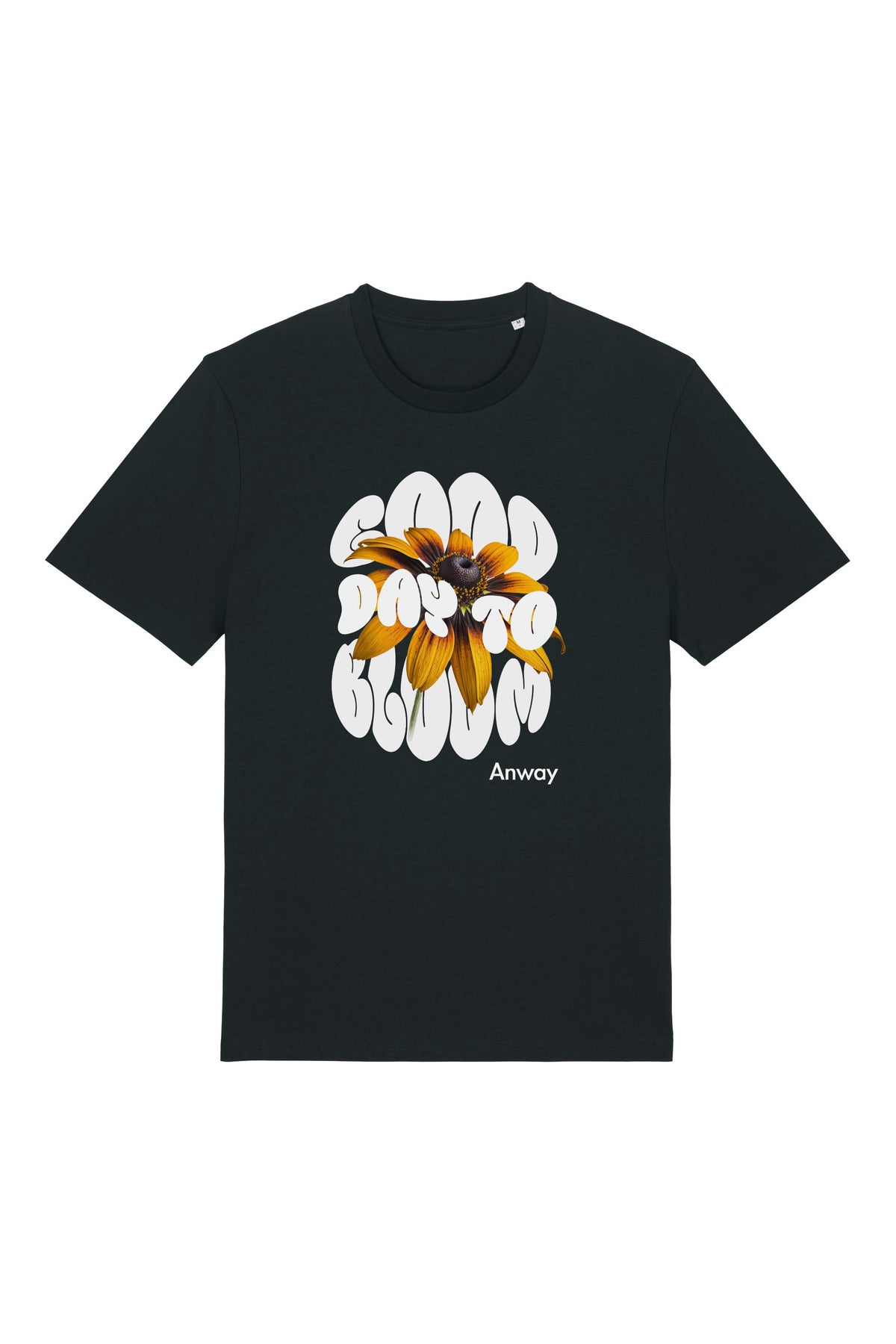 T-Shirt aus 100 % Bio-Baumwolle mit normaler Passform, erhältlich in verschiedenen Farben wie Blue Soul, Cotton Pink, Lavender, Aloe, Weiss und Schwarz. Individuell bedruckbar mit Wunschmotiv. Weiches, angenehm leichtes Material für hohen Tragekomfort. Ideal für einen zeitgemässen, entspannten Look. Design mit Sonnenblume und Text „GOOD DAY TO BLOOM“ auf der Vorderseite.