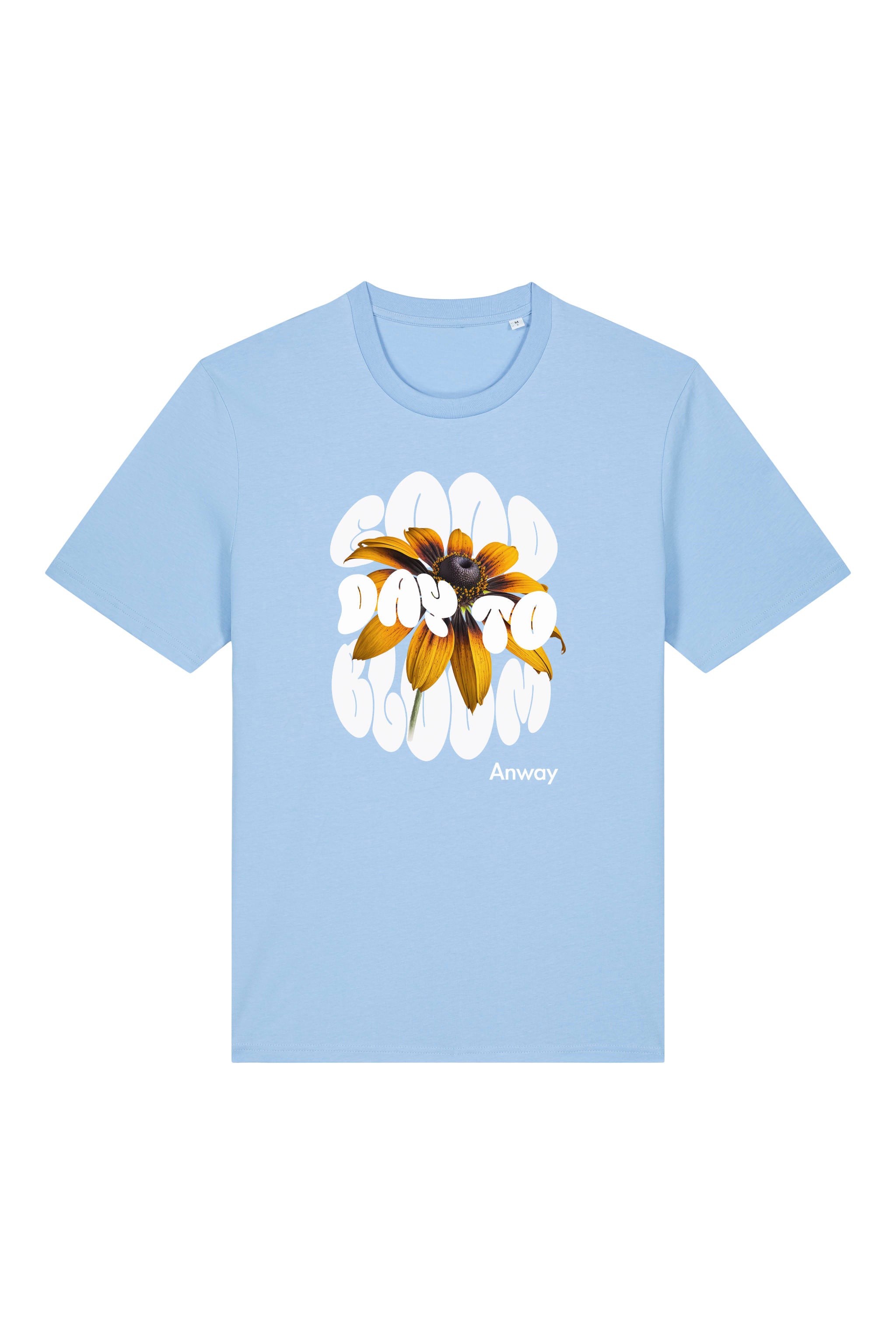 T-Shirt aus 100 % Bio-Baumwolle mit normaler Passform, erhältlich in verschiedenen Farben wie Blue Soul, Cotton Pink, Lavender, Aloe, Weiss und Schwarz. Individuell bedruckbar mit Wunschmotiv. Weiches, angenehm leichtes Material für hohen Tragekomfort. Ideal für einen zeitgemässen, entspannten Look. Design mit Sonnenblume und Text „GOOD DAY TO BLOOM“ auf der Vorderseite.