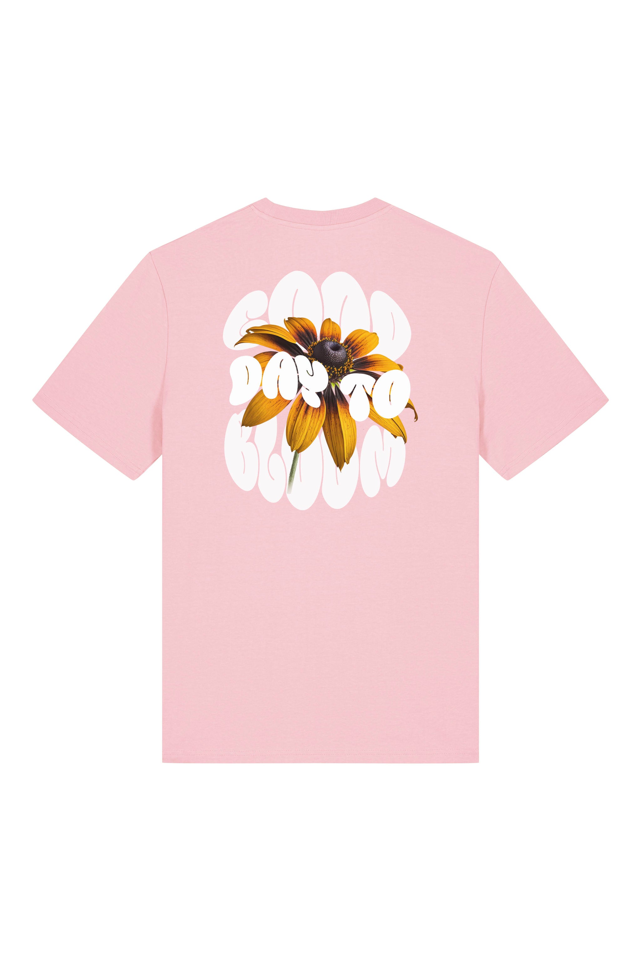 T-Shirt aus 100 % Bio-Baumwolle mit normaler Passform, erhältlich in verschiedenen Farben wie Blue Soul, Cotton Pink, Lavender, Aloe, Weiss und Schwarz. Individuell bedruckbar mit Wunschmotiv. Weiches, angenehm leichtes Material für hohen Tragekomfort. Ideal für einen zeitgemässen, entspannten Look. Vorderseite: Kleiner „Anway“-Schriftzug auf der linken Brust. Rückseite: Grosses Design mit Sonnenblume und Text „GOOD DAY TO BLOOM“.
