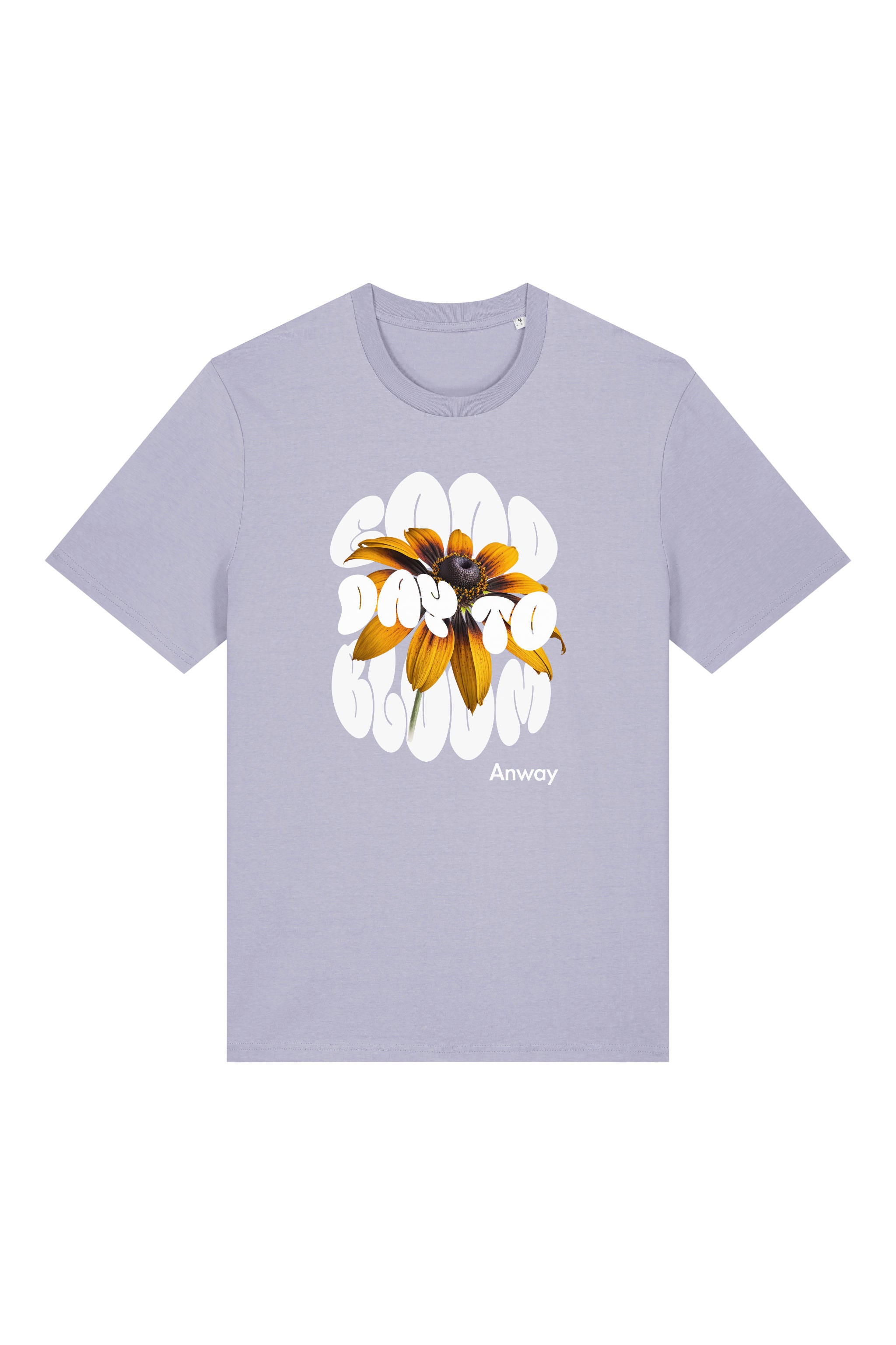 T-Shirt aus 100 % Bio-Baumwolle mit normaler Passform, erhältlich in verschiedenen Farben wie Blue Soul, Cotton Pink, Lavender, Aloe, Weiss und Schwarz. Individuell bedruckbar mit Wunschmotiv. Weiches, angenehm leichtes Material für hohen Tragekomfort. Ideal für einen zeitgemässen, entspannten Look. Design mit Sonnenblume und Text „GOOD DAY TO BLOOM“ auf der Vorderseite.