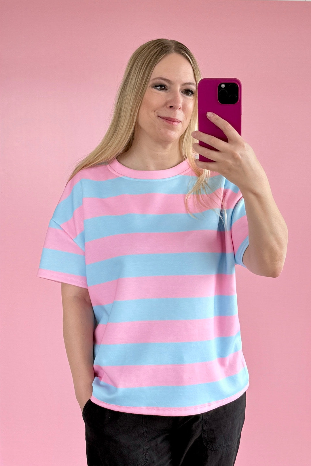 OVERSIZED SHIRT EMMA | HELLBLAU-ROSA