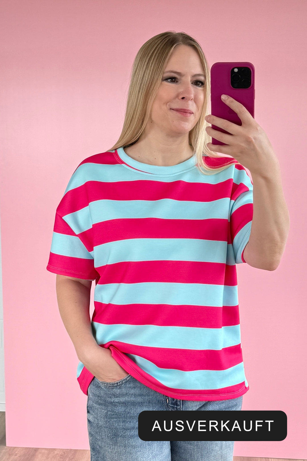 Oversized Shirt EMMA mit Blockstreifen in Türkis-Pink, Viskose-Mix, Made in Italy – ausverkauft