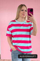 Oversized Shirt EMMA mit Blockstreifen in Türkis-Pink, Viskose-Mix, Made in Italy – ausverkauft