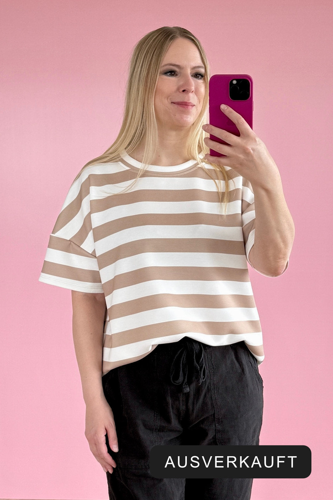 Oversized Shirt ZOE mit breiten Streifen in Beige-Weiss aus Viskose, Made in Italy – ausverkauft