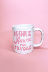 Weisse Keramik Tasse mit rosa Print MORE Amore PER FAVORE