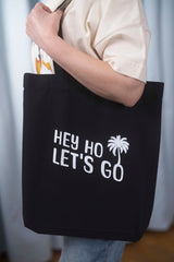 Tote Bag black Tasche schwarz Print Schriftzug Hey Ho Let's go Palme