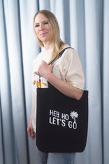 Tote Bag black Tasche schwarz Print Schriftzug Hey Ho Let's go Palme