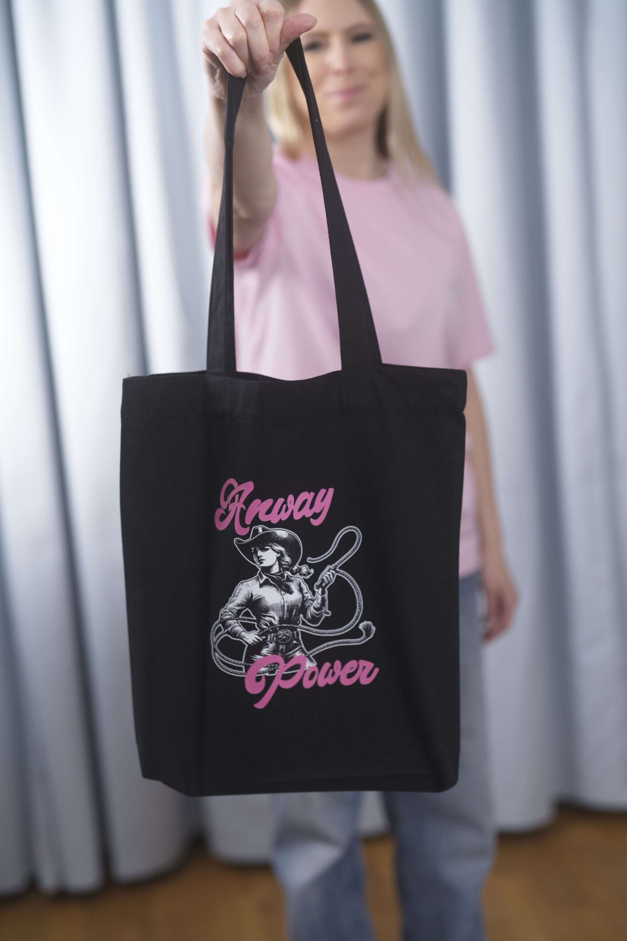 Tote Bag black Tasche schwarz Print Anway Power pink