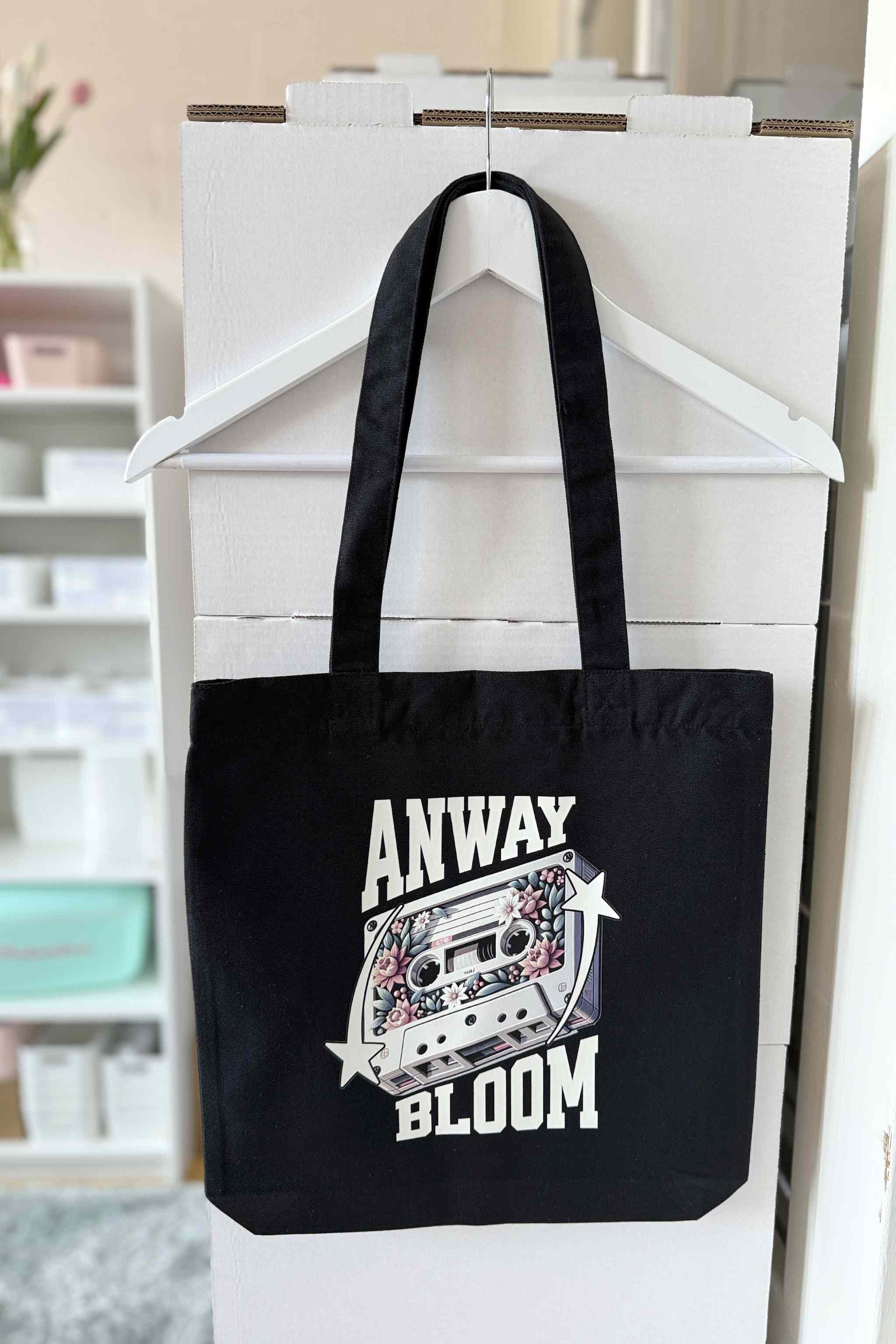 Tote Bag Tasche schwarz mit Print Tape Anway Bloom 